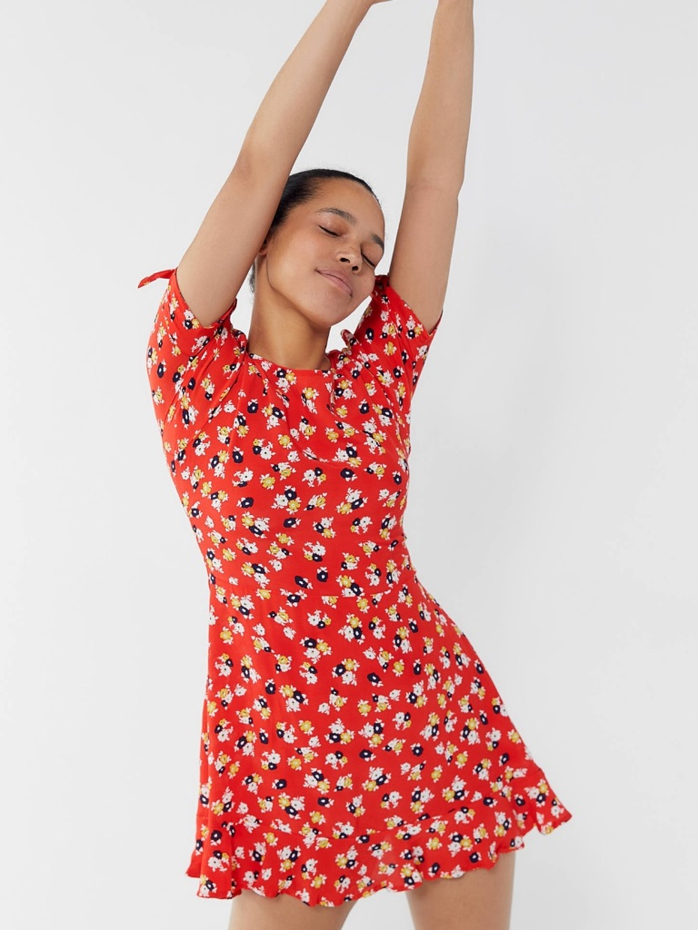Faithfull the Brand Red Floral Sundress with Navy & Yellow Accents